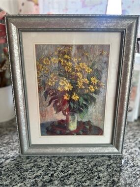 Framed Floral Still Life Print with Yellow Blooms